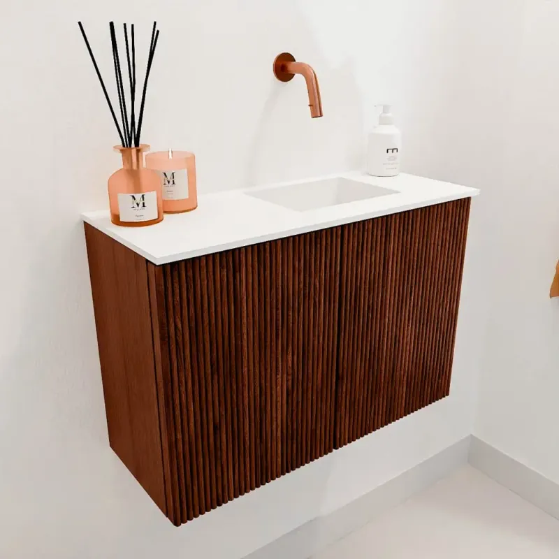 Mondiaz Joya 60cm toiletmeubel ruby met wastafel faye rechts zonder kraangat talc Uitverkoop