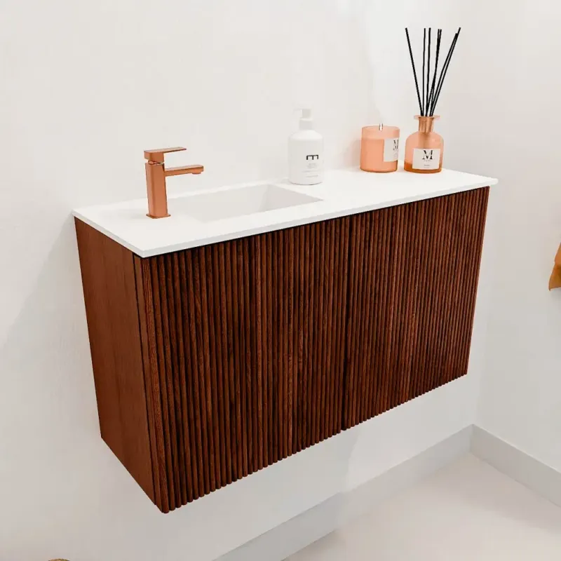 Mondiaz Joya 70cm toiletmeubel ruby met wastafel faye links 1 kraangat talc Dagaanbieding