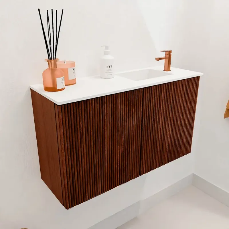 Mondiaz Joya 70cm toiletmeubel ruby met wastafel faye rechts 1 kraangat talc Alleen Vandaag