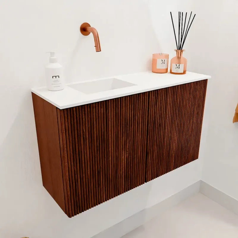 Hoge Kwaliteit Mondiaz Joya 70cm toiletmeubel ruby met wastafel faye links zonder kraangat talc