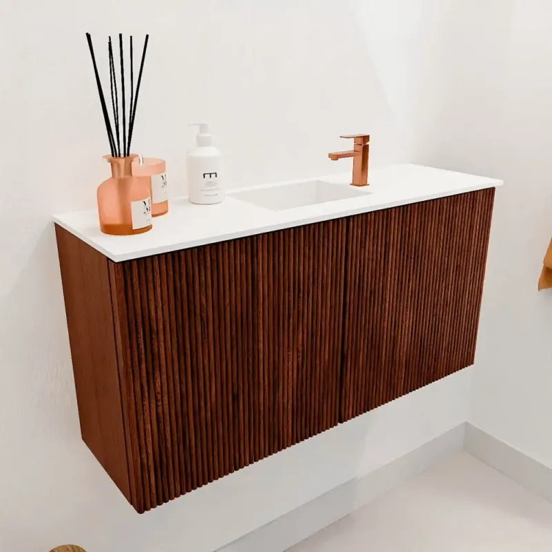 Goedkoop Mondiaz Joya 80cm toiletmeubel ruby met wastafel faye midden 1 kraangat talc