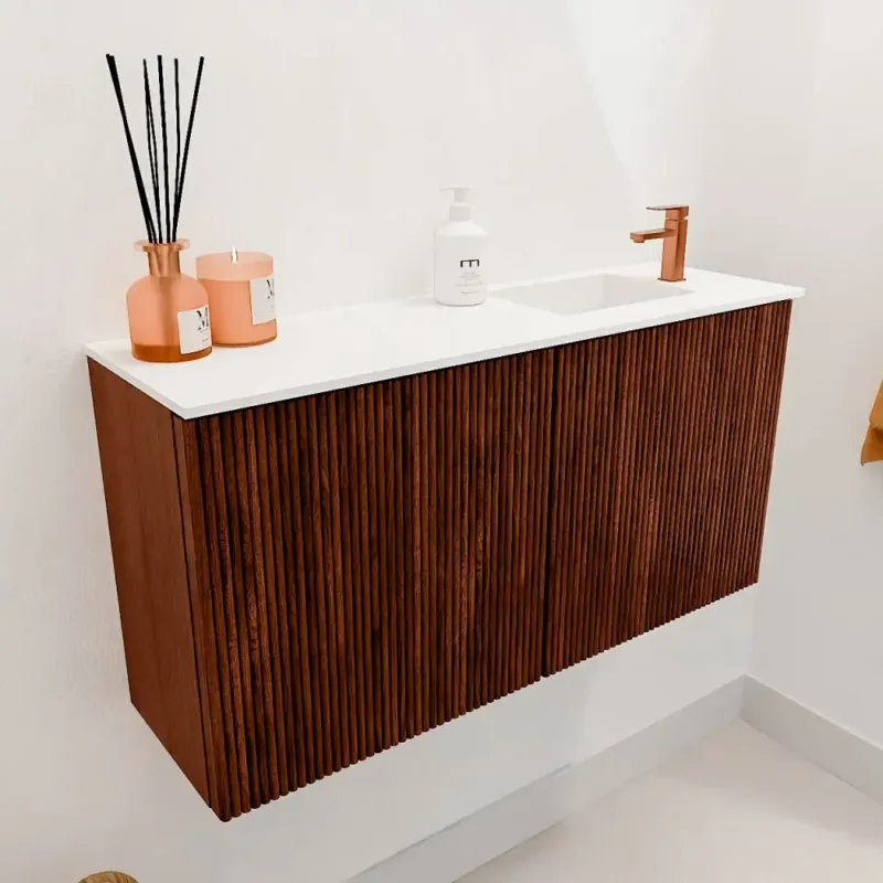 Mondiaz Joya 80cm toiletmeubel ruby met wastafel faye rechts 1 kraangat talc Nieuw