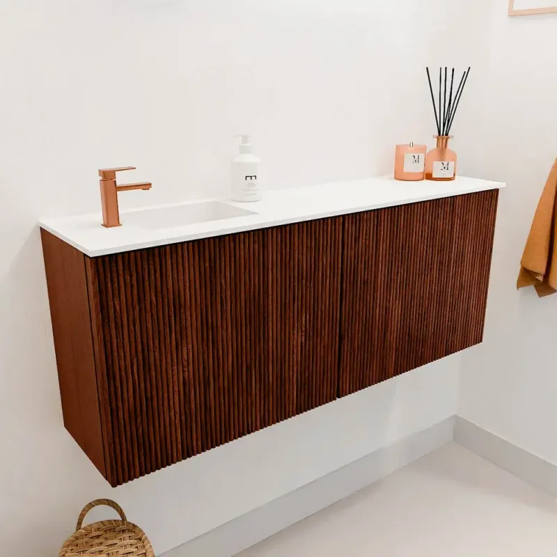 Mondiaz Joya 100cm toiletmeubel ruby met wastafel faye links 1 kraangat talc Beperkt Aanbod