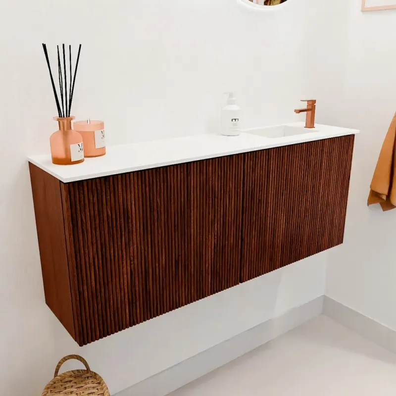 Mondiaz Joya 100cm toiletmeubel ruby met wastafel faye rechts 1 kraangat talc Fabrieksprijs
