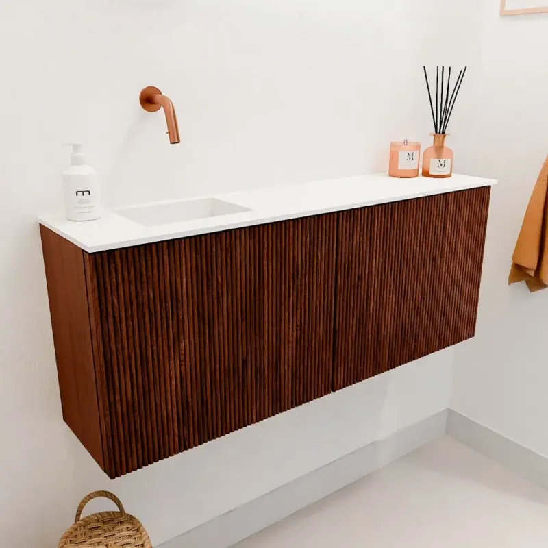 Mondiaz Joya 100cm toiletmeubel ruby met wastafel faye links zonder kraangat talc Alleen Vandaag