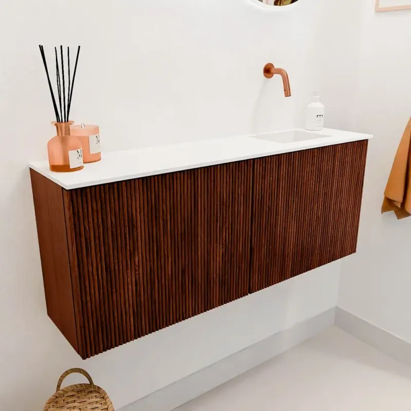 Betrouwbaar Mondiaz Joya 100cm toiletmeubel ruby met wastafel faye rechts zonder kraangat talc