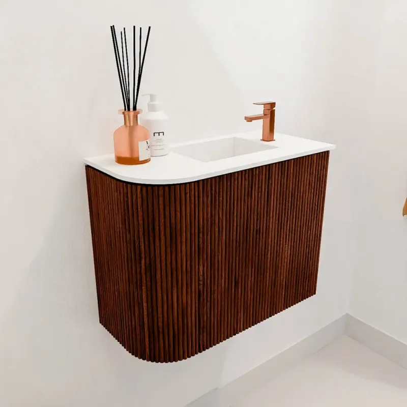 Mondiaz Joya 50cm toiletmeubel ronding links ruby met wastafel faye rechts 1 kraangat talc Koop Vandaag