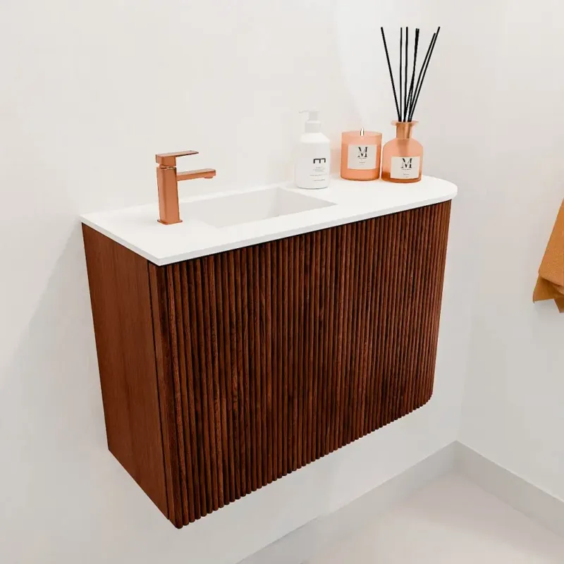 Meest Verkocht Mondiaz Joya 60cm toiletmeubel ronding rechts ruby met wastafel faye links 1 kraangat talc