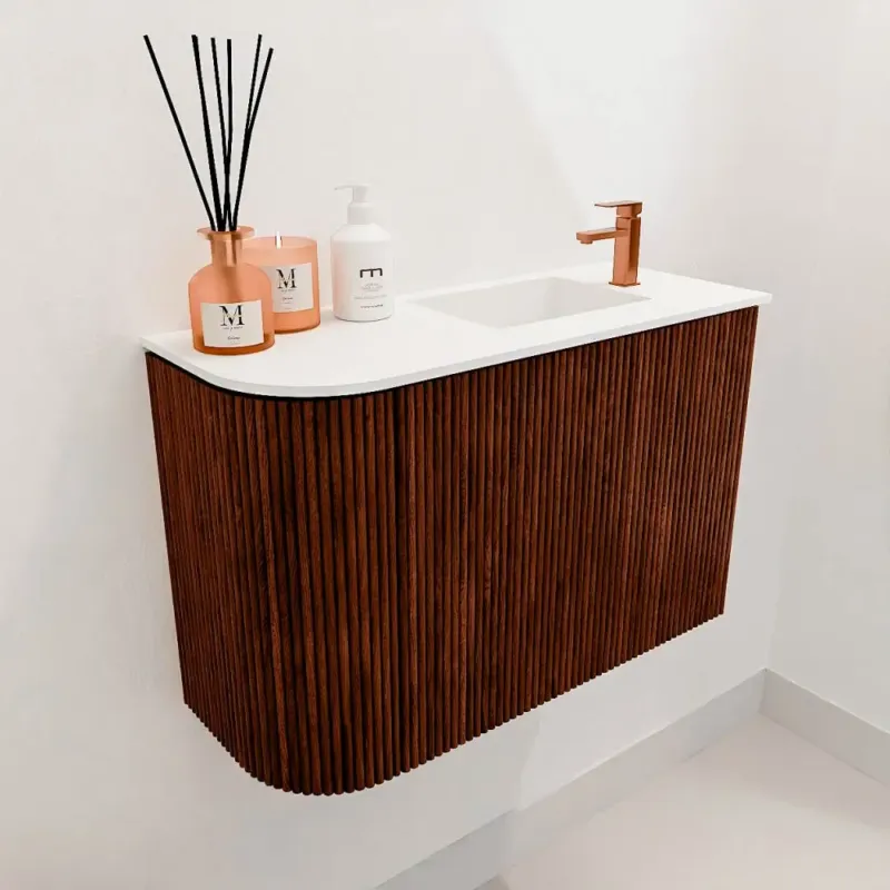 Mondiaz Joya 60cm toiletmeubel ronding links ruby met wastafel faye rechts 1 kraangat talc Exclusieve Aanbieding