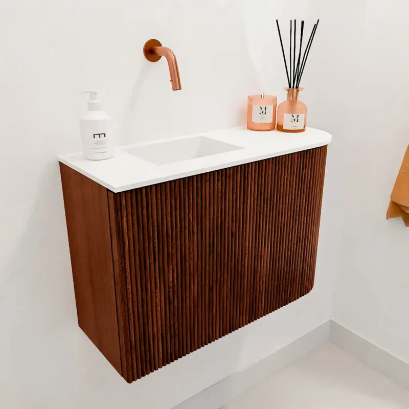 Laatste Versie Mondiaz Joya 60cm toiletmeubel ronding rechts ruby met wastafel faye links zonder kraangat talc