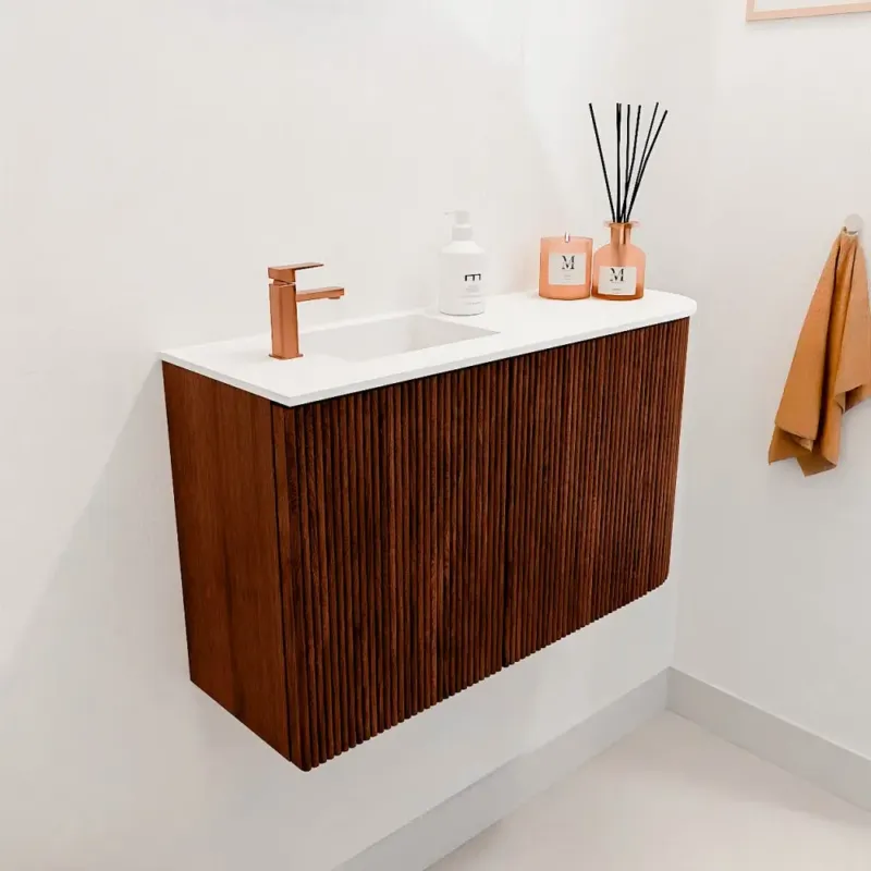 Mondiaz Joya 70cm toiletmeubel ronding rechts ruby met wastafel faye links 1 kraangat talc Hete Deal