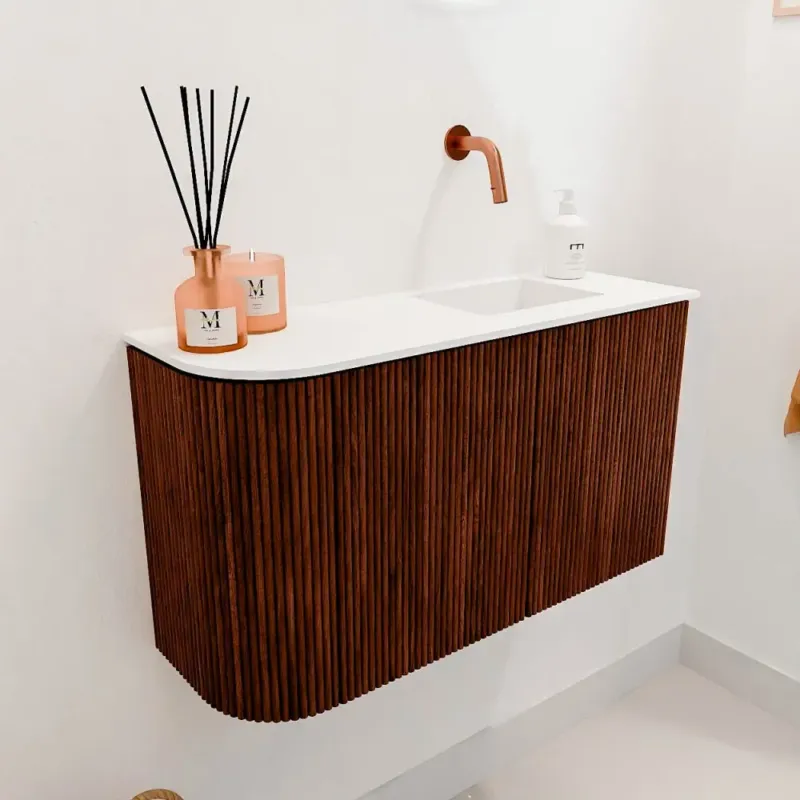 Mondiaz Joya 70cm toiletmeubel ronding links ruby met wastafel faye rechts zonder kraangat talc Superprijs