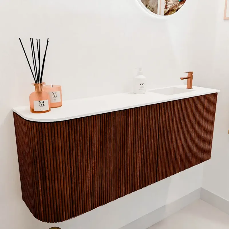 Actieprijs Mondiaz Joya 100cm toiletmeubel ronding links ruby met wastafel faye rechts 1 kraangat talc