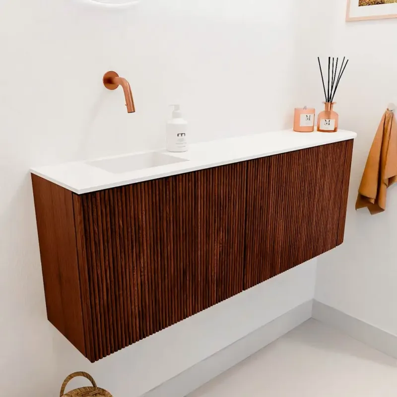 Alleen Vandaag Mondiaz Joya 110cm toiletmeubel ronding rechts ruby met wastafel faye links zonder kraangat talc