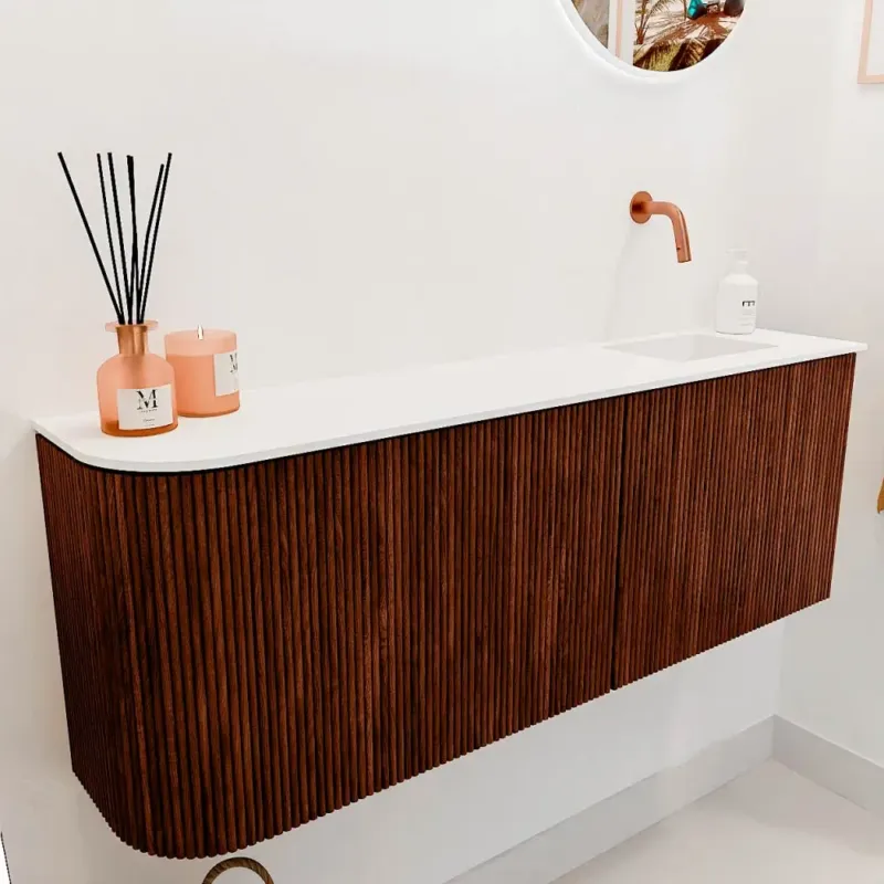 Flitsaanbieding Mondiaz Joya 110cm toiletmeubel ronding links ruby met wastafel faye rechts zonder kraangat talc