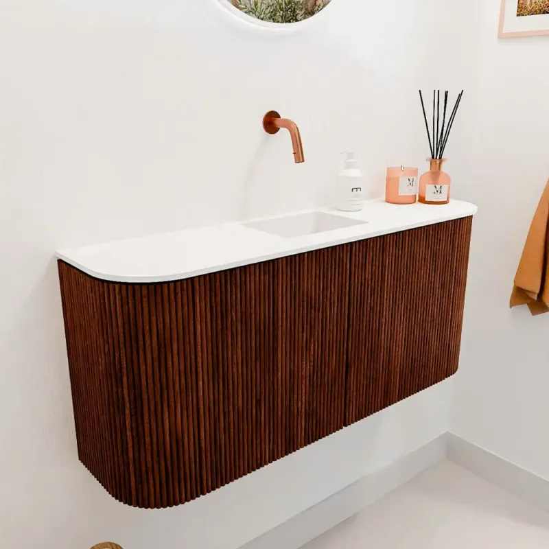 Mondiaz Joya 95cm toiletmeubel ronding links/rechts ruby met wastafel faye midden zonder kraangat talc Express Levering