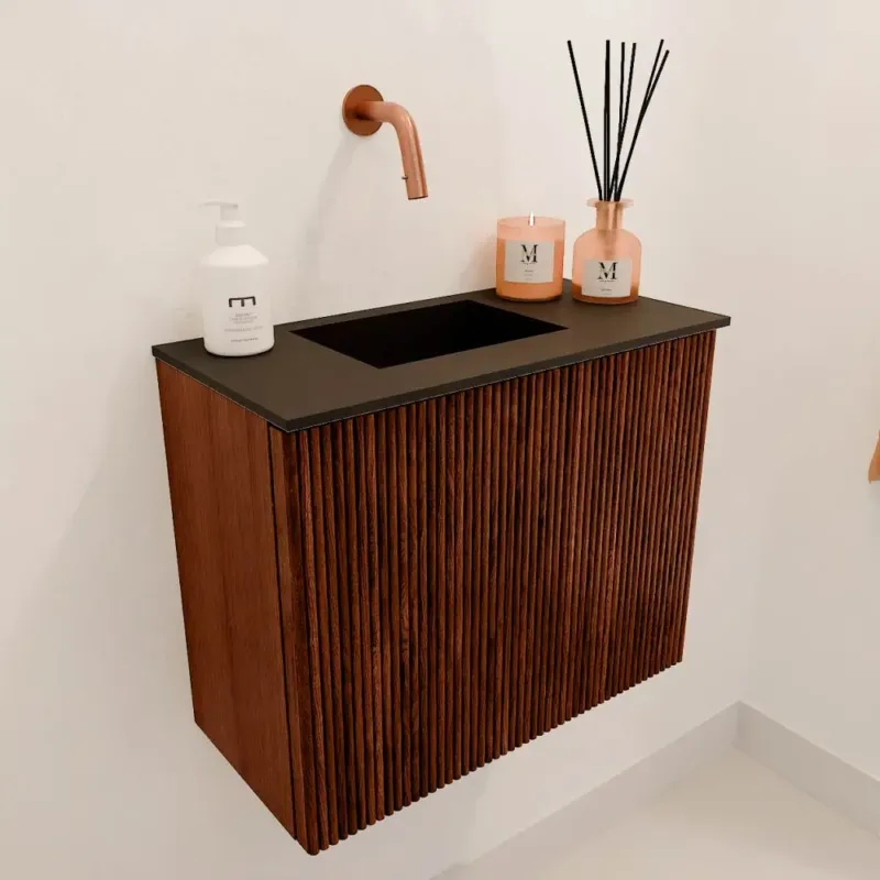 Koop Vandaag Mondiaz Joya 50cm toiletmeubel ruby met wastafel faye links zonder kraangat urban