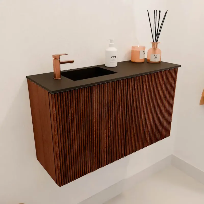 Aanbieding Mondiaz Joya 70cm toiletmeubel ruby met wastafel faye links 1 kraangat urban