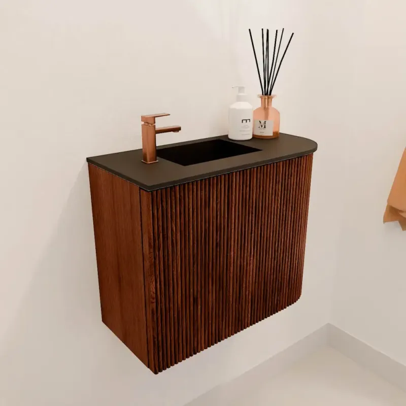 Mondiaz Joya 50cm toiletmeubel ronding rechts ruby met wastafel faye links 1 kraangat urban Gecertificeerd