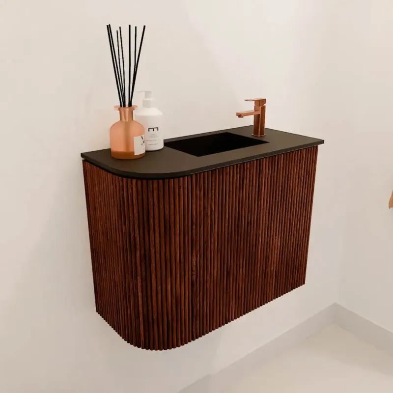 Mondiaz Joya 50cm toiletmeubel ronding links ruby met wastafel faye rechts 1 kraangat urban Must-Have