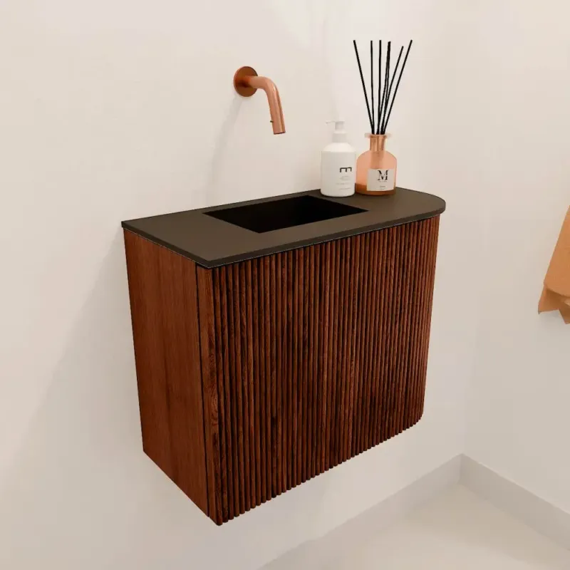 Mondiaz Joya 50cm toiletmeubel ronding rechts ruby met wastafel faye links zonder kraangat urban Koopje