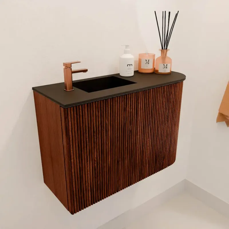 Mondiaz Joya 60cm toiletmeubel ronding rechts ruby met wastafel faye links 1 kraangat urban Actieprijs