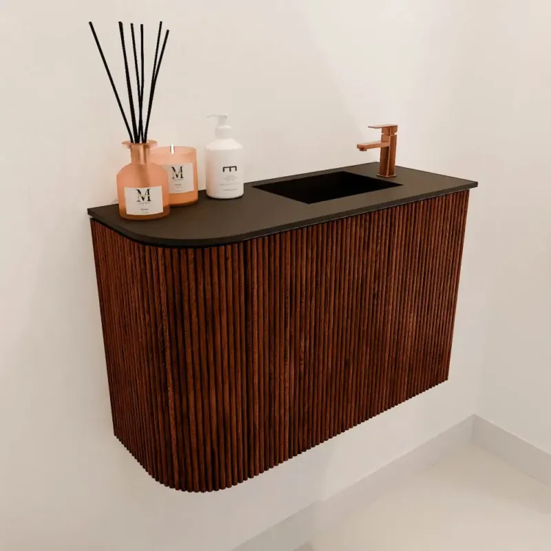 Direct Beschikbaar Mondiaz Joya 60cm toiletmeubel ronding links ruby met wastafel faye rechts 1 kraangat urban