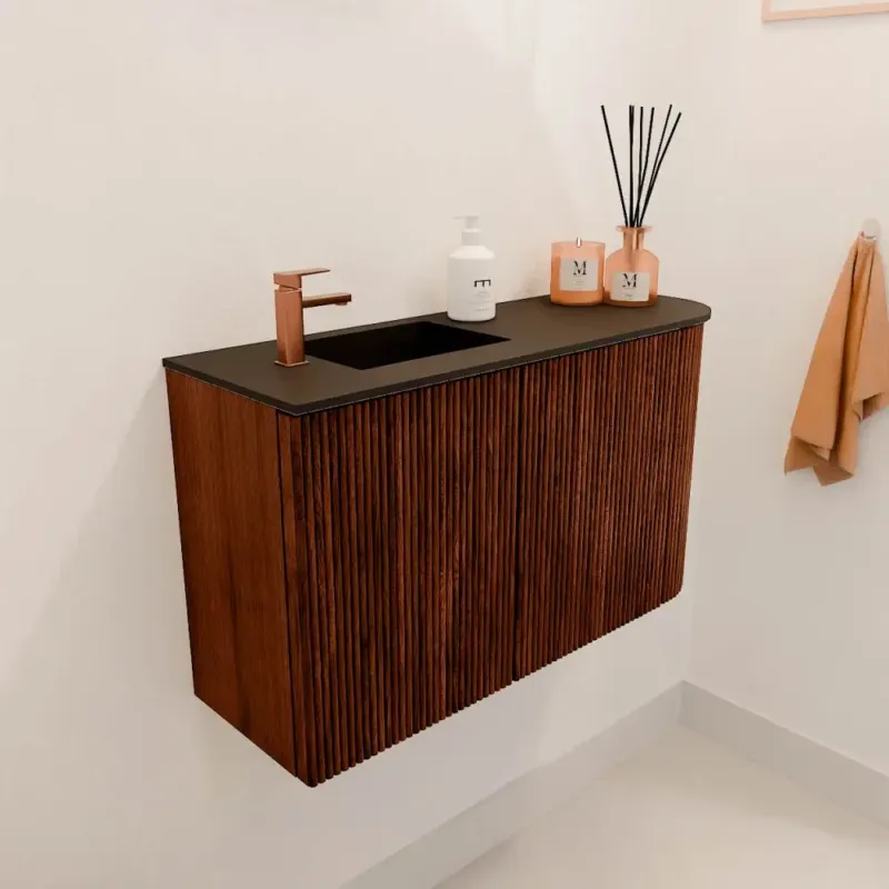 Mondiaz Joya 70cm toiletmeubel ronding rechts ruby met wastafel faye links 1 kraangat urban Gereduceerde Prijs