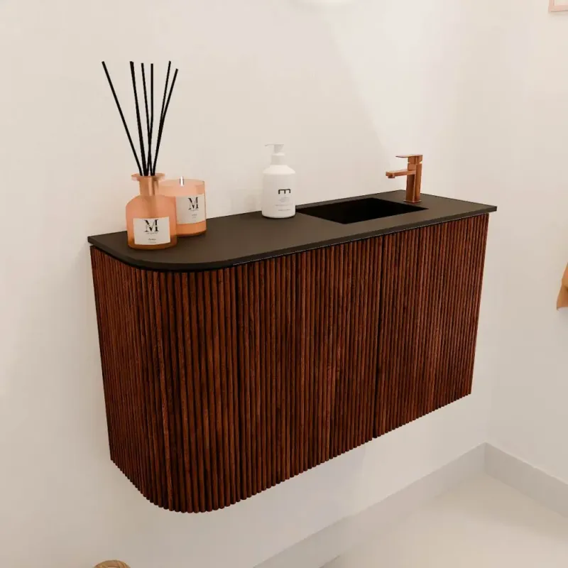 Lage Kosten Mondiaz Joya 70cm toiletmeubel ronding links ruby met wastafel faye rechts 1 kraangat urban