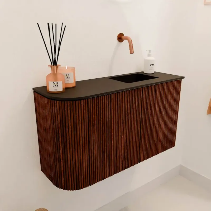 Mondiaz Joya 70cm toiletmeubel ronding links ruby met wastafel faye rechts zonder kraangat urban Direct Beschikbaar