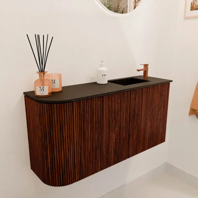 Lage Prijs Mondiaz Joya 80cm toiletmeubel ronding links ruby met wastafel faye rechts 1 kraangat urban