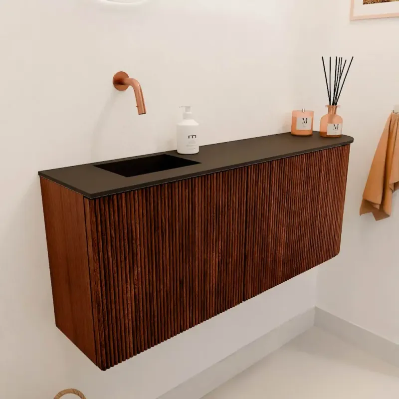 Mondiaz Joya 100cm toiletmeubel ronding rechts ruby met wastafel faye links zonder kraangat urban Korting
