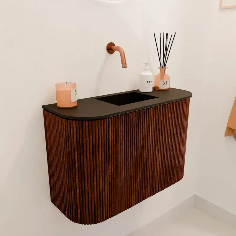 Mondiaz Joya 65cm toiletmeubel ronding links/rechts ruby met wastafel faye midden zonder kraangat urban Gereduceerde Prijs