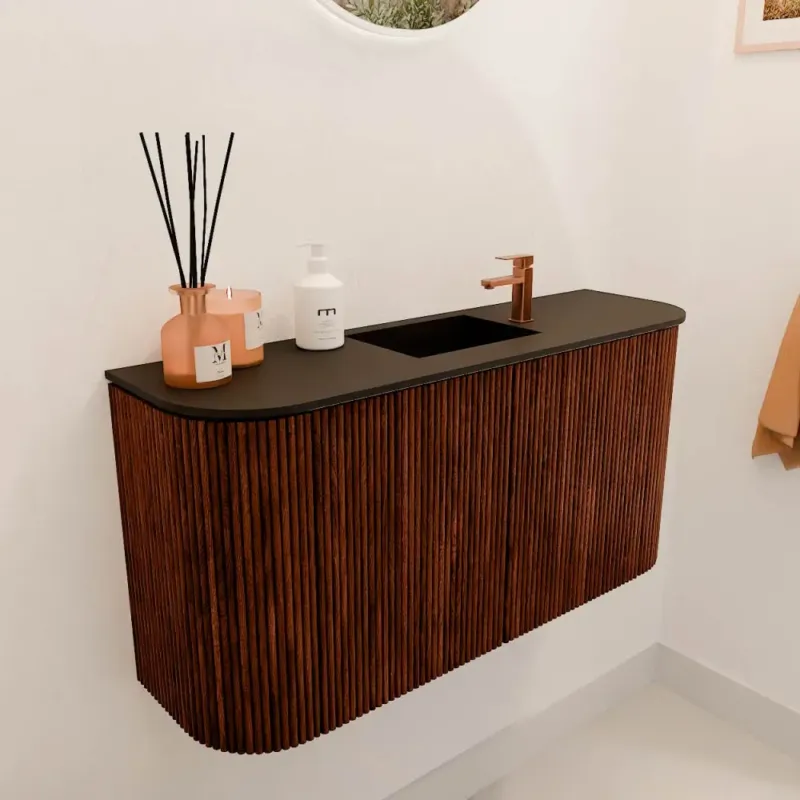 Mondiaz Joya 85cm toiletmeubel ronding links/rechts ruby met wastafel faye midden 1 kraangat urban Veilige Betaling