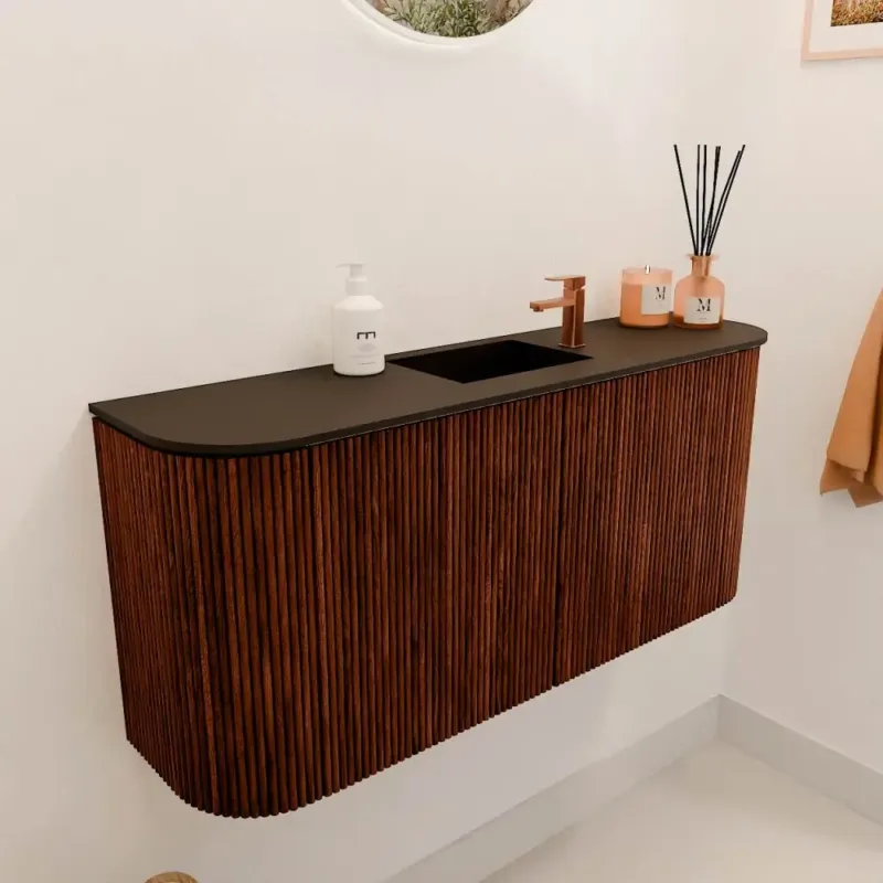 Exclusieve Aanbieding Mondiaz Joya 95cm toiletmeubel ronding links/rechts ruby met wastafel faye midden 1 kraangat urban