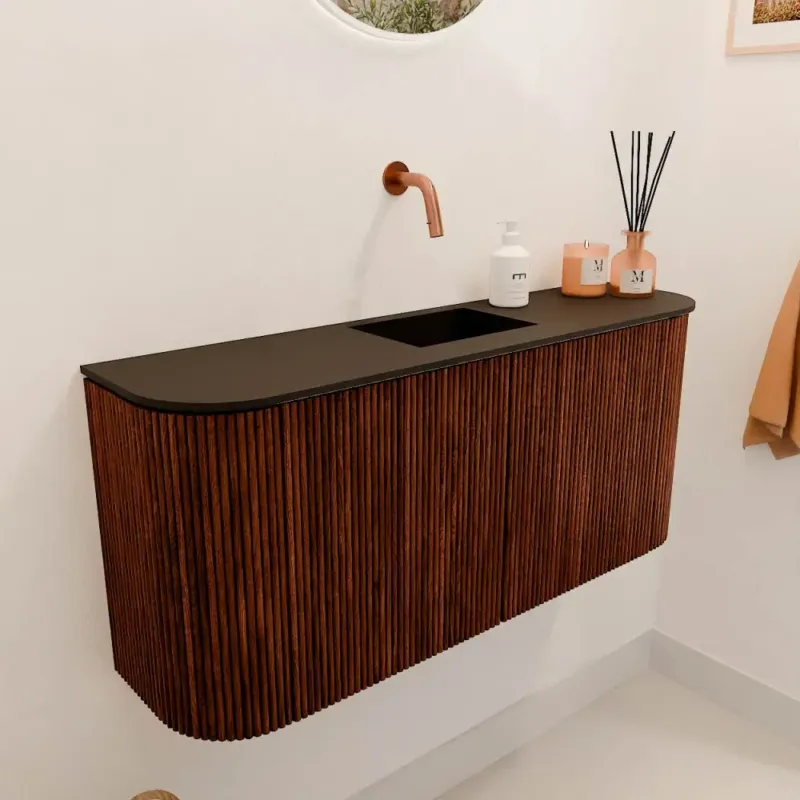 Mondiaz Joya 95cm toiletmeubel ronding links/rechts ruby met wastafel faye midden zonder kraangat urban Hoge Kwaliteit