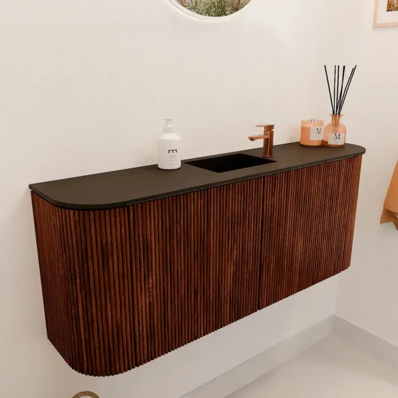 Laatste Versie Mondiaz Joya 105cm toiletmeubel ronding links/rechts ruby met wastafel faye midden 1 kraangat urban