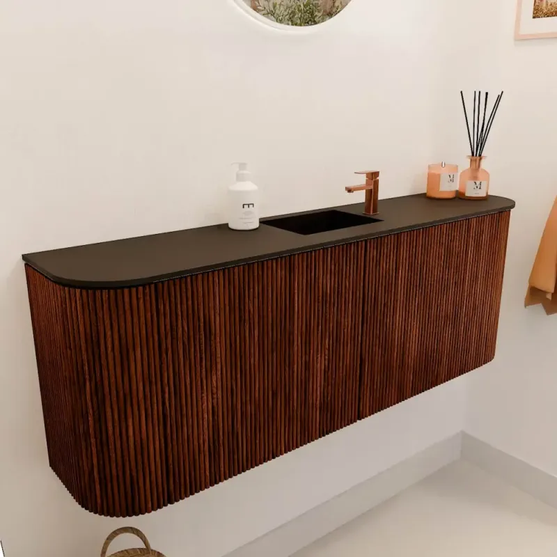 Express Levering Mondiaz Joya 115cm toiletmeubel ronding links/rechts ruby met wastafel faye midden 1 kraangat urban