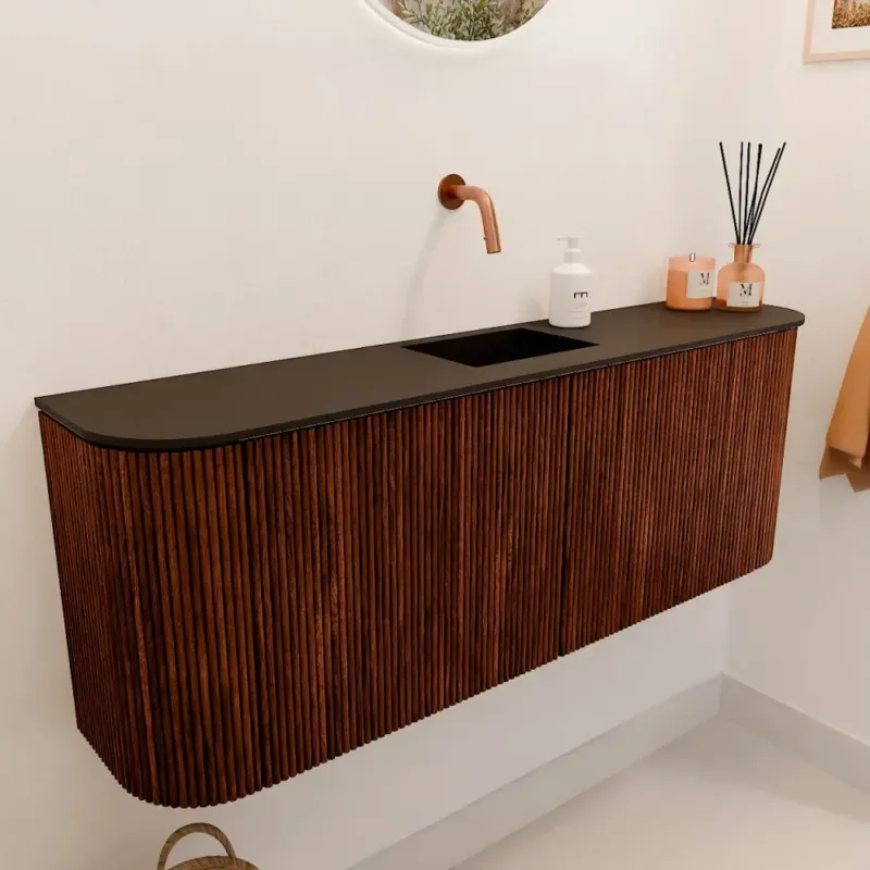Beperkt Aanbod Mondiaz Joya 115cm toiletmeubel ronding links/rechts ruby met wastafel faye midden zonder kraangat urban