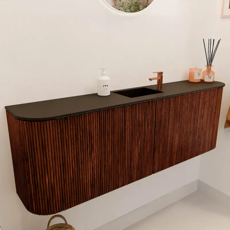 Betrouwbaar Mondiaz Joya 125cm toiletmeubel ronding links/rechts ruby met wastafel faye midden 1 kraangat urban