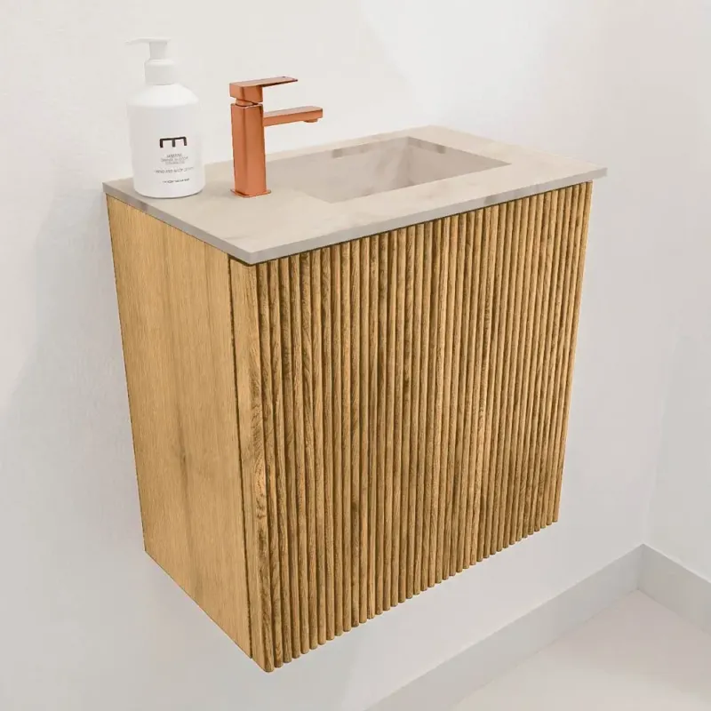 Mondiaz Joya DLux 40cm toiletmeubel oak met wastafel faye rechts 1 kraangat frappe Meest Verkocht