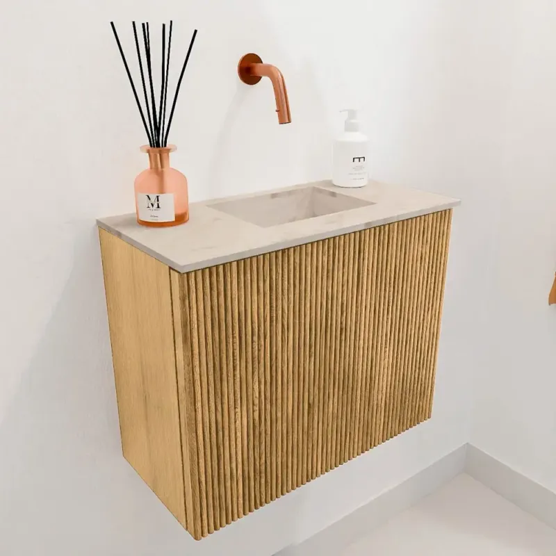 Mondiaz Joya DLux 50cm toiletmeubel oak met wastafel faye rechts zonder kraangat frappe Beste Prijs