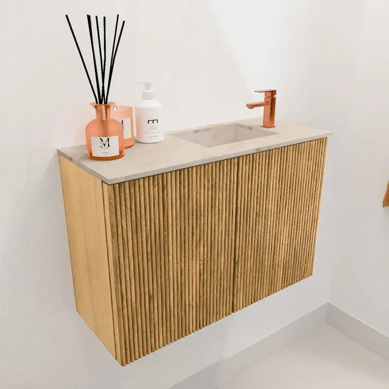 Mondiaz Joya DLux 60cm toiletmeubel oak met wastafel faye rechts 1 kraangat frappe Goedkoop
