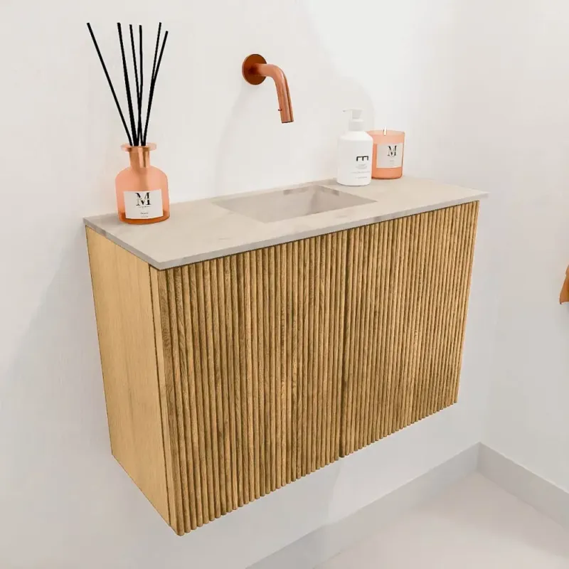 Mondiaz Joya DLux 60cm toiletmeubel oak met wastafel faye midden zonder kraangat frappe Hoge Kwaliteit