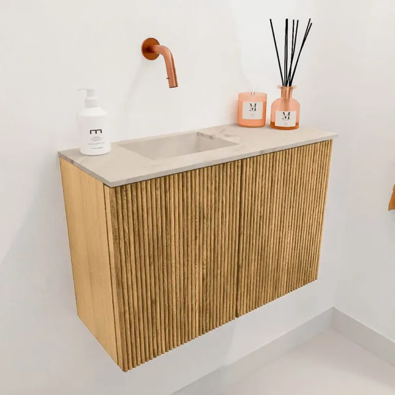 Mondiaz Joya DLux 60cm toiletmeubel oak met wastafel faye links zonder kraangat frappe Voordeelprijs