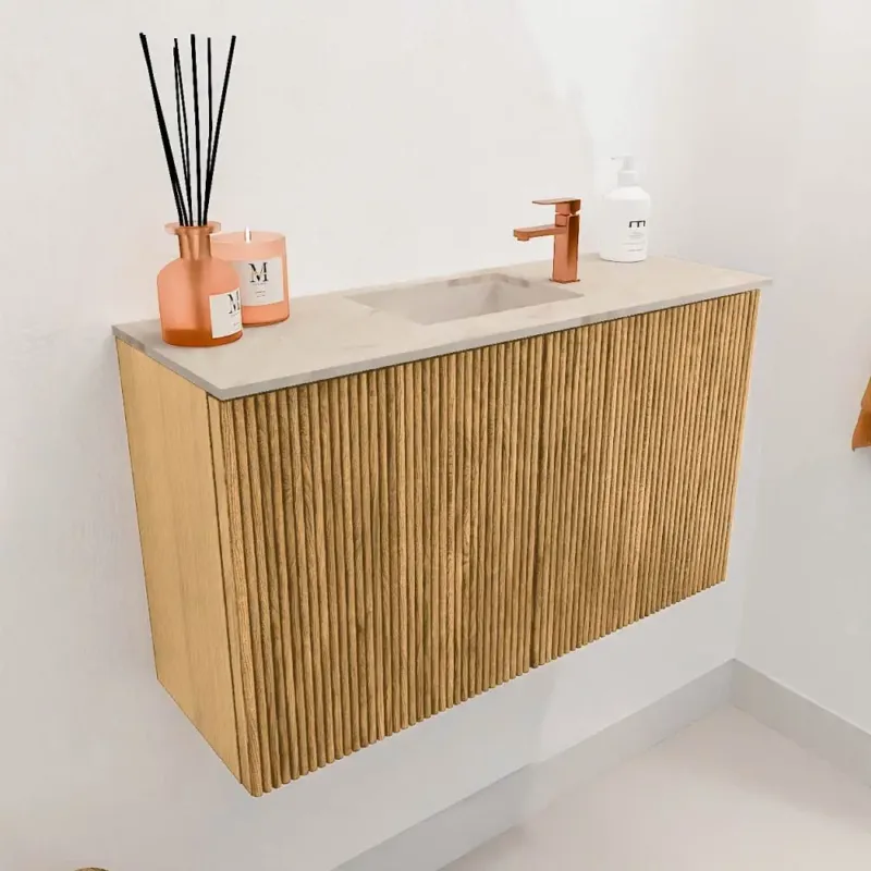 Goedkoop Mondiaz Joya DLux 70cm toiletmeubel oak met wastafel faye midden 1 kraangat frappe