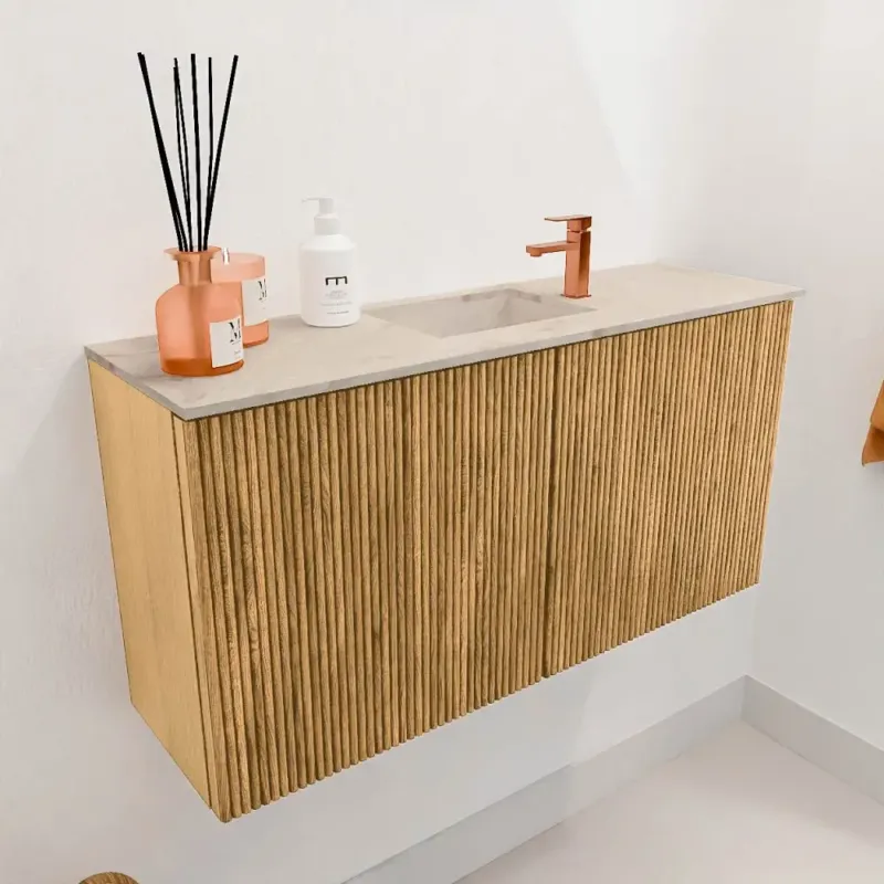 Mondiaz Joya DLux 80cm toiletmeubel oak met wastafel faye midden 1 kraangat frappe Seizoensaanbieding