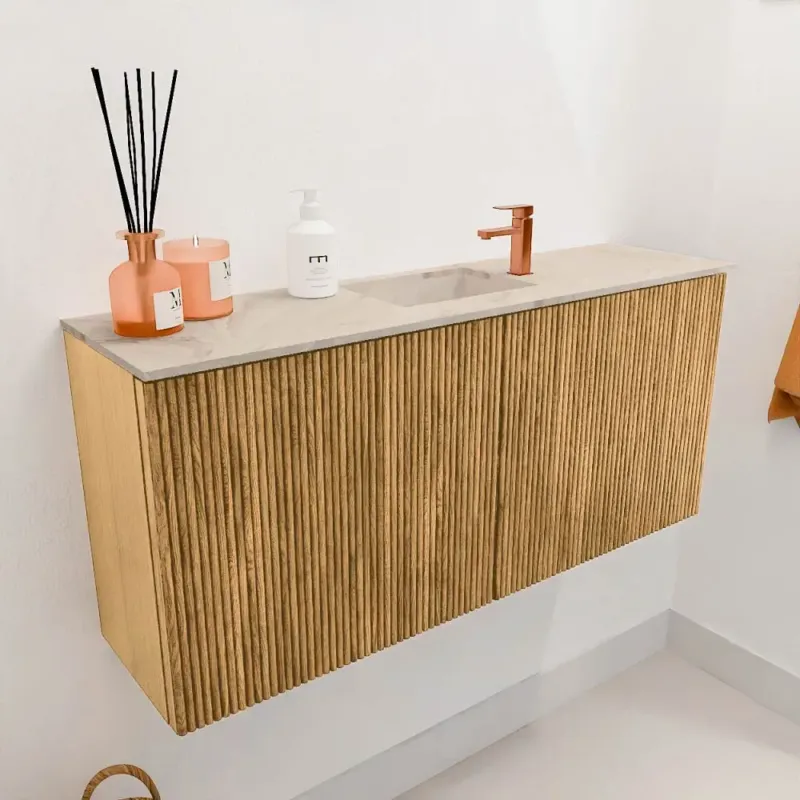 Mondiaz Joya DLux 90cm toiletmeubel oak met wastafel faye midden 1 kraangat frappe Koop Vandaag