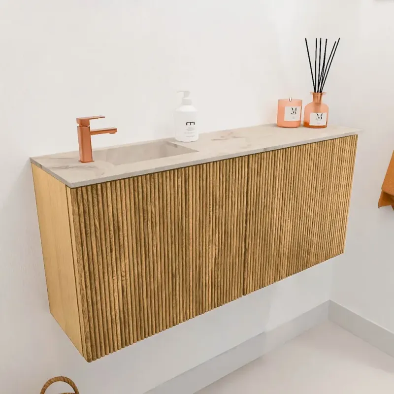 Mondiaz Joya DLux 90cm toiletmeubel oak met wastafel faye links 1 kraangat frappe Bestseller