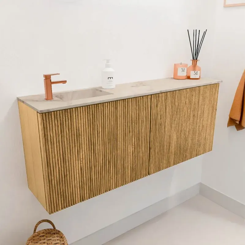 Mondiaz Joya DLux 100cm toiletmeubel oak met wastafel faye links 1 kraangat frappe Exclusieve Aanbieding